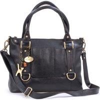 Catwalk Collection Handbags - Women's Leather Top Handle/Shoulder Bag/Cross Body With Detachable Strap - Photo ID Window/Travel Pass Holder - GALLERY - Black