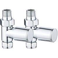 Modern Heated Round 15mm Straight Manual Chrome Towel Radiator Valve Pair
