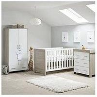Obaby Nika 3 Piece Room Set - Grey Wash & White - Includes Nika Cot Bed, Changing Unit & Double Wardrobe