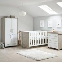 Obaby Nika 3 Piece Room Set - Grey Wash & White - Includes Nika Cot Bed, Changing Unit & Double Wardrobe