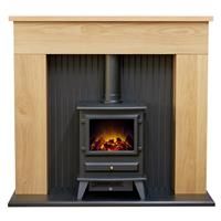 Adam Fires & Fireplaces Innsbruck Oak Electric Fireplace Suite With Stove