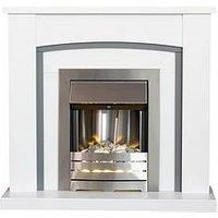 Adam Chilton in Pure White & Grey with Helios Electric Fire in Brushed Steel, 39 Inch