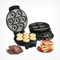 VonShef 3-in-1 Waffle Maker, Brownie & Doughnut Maker - Removable Non-Stick Plates, Cool Touch Body & Matte Black Design - 700W