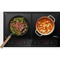 VonShef Twin Induction Hob - Portable Ceramic Tabletop Electric Cooking Hob with 180 Minute Timer & LED Display Panel - 2800W