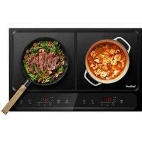 VonShef Twin Induction Hob - Portable Ceramic Tabletop Electric Cooking Hob with 180 Minute Timer & LED Display Panel - 2800W