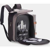VonShef 2 Person Picnic Backpack Set With Waterproof Blanket Premium Woven Grey