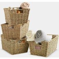 VonHaus Seagrass Wicker Baskets Storage Organisers Set Of 4 Gift Hamper Natural