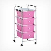 VonHaus Pink 4 Drawer Make Up Mobile Home Office Beauty Salon Storage Trolley