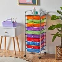 VonHaus Multi Colour 10 Drawer Chrome Kids Toys Home Office Storage Unit Trolley