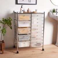VonHaus White 15 Drawer Home Office Salon Make Up Mobile Storage Trolley Unit
