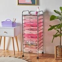 VonHaus Pink Ombre 10 Drawer Make Up Mobile Home Office Salon Storage Trolley