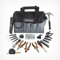 VonHaus 92Pc Hand Tool Kit with 14” Heavy Duty Storage Carry Bag Organiser – Ideal Household/Home DIY Repairs – Incl. Bits Driver Pliers Hammer Wrench Hex Keys - 35 x 21 x 26.5cm