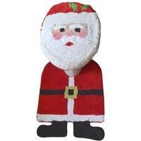 Allure Bath Fashions Santa Toilet Seat and Pedestal Bath Mat Set – Microfibre Polyester Cotton Blend Quick Drying Toilet Pedestal Mat 2 Piece Bathroom Set
