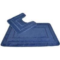 Allure Bath Fashions Pedestal and Bath Mat Set - 100% Microfibre Polyester Quick Drying Toilet/Bathroom Mat Set Design Lisa Border 2 Piece Bathroom Set