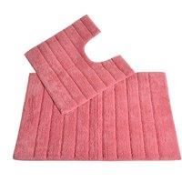 Allure Ribbed Design 2 Piece Bath and Pedestal Toilet Mat Set, 100% Cotton (Rose Pink)
