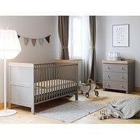 Little Acorns Classic 2 in 1 Nursery Dresser Chest and Baby Changing Table with 3 Drawers Storage Organizer – Grey and Oak Two Tone