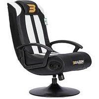 BraZen Stag Gaming Chair Black & White-Suitable for PC, Xbox, Nintendo, Playstation-2.1 Bluetooth with Surround Sound-Comfortable & Ergonomic-Max Human Weight Support 120 kg, Fabric, White/Black, 120