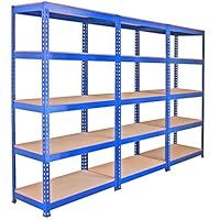 3 Racking Bays 90cm Warehouse Shelves Storage Garage Shelving Unit Steel 5 Tier