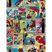 Marvel Avengers Wallpaper Multi Coloured Hulk Thor Ironman Comic Strip Kids Room