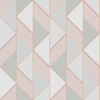 Muriva Lipsy Geometric Triangle Stripes Metallic Wallpaper Grey/Rose Gold 144902
