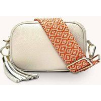 The Mini Tassel Stone Leather Phone Bag With Orange Cross-Stitch Strap