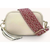 The Mini Tassel Stone Leather Phone Bag With Red Cross-Stitch Strap