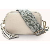 The Mini Tassel Stone Leather Phone Bag With Pistachio Cross-Stitch Strap