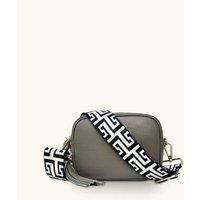 Latte Leather Crossbody Bag With Black & Stone Maze Strap