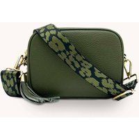 Olive Green Leather Crossbody Bag With Olive Green Cheetah Strap