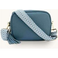 Denim Blue Leather Crossbody Bag With Denim Blue Chevron Strap