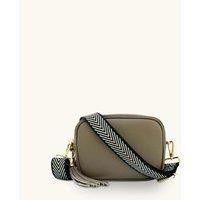 Latte Leather Crossbody Bag With Black & Gold Chevron Strap