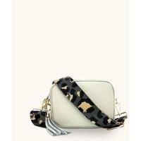 Light Grey Leather Crossbody Bag With Grey Leopard Strap
