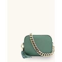 Leather Crossbody Bag With Gold Chain Shoulder Strap