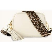 Stone Leather Crossbody Bag With Tan Cheetah Strap