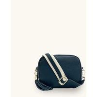 Navy Leather Crossbody Bag With Leather & Canvas Strap