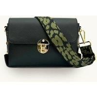 The Bloxsome Black Leather Crossbody Bag With Olive Green Cheetah Strap