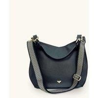 The Harriet Black Leather Bag With Black & Gold Chevron Strap