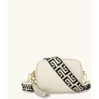 Stone Leather Crossbody Bag With Black and Stone Maze Strap