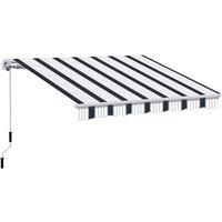Outsunny 4m x 3(m) Garden Patio Manual Awning Canopy Aluminium Sun Shade Shelter Retractable Blue and White