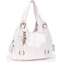 Catwalk Collection Handbags - Women/'s Large Leather Shoulder Bag - Hobo Tote Bag With Zip - Handbag With Multiple Compartments - ALEX - White