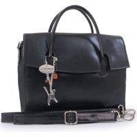 Catwalk Collection Handbags - Women/'s Leather Crossbody Bag With Top Handle - Medium A5 Work Tote Bag - Detachable Shoulder Strap - Ella - Black