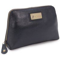 Catwalk Collection Handbags - Women's Vintage Leather Cosmetic Clutch/Makeup Pouch/Travel Beauty Bag - EMMA - Black