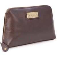 Catwalk Collection Handbags - Women/'s Leather Cosmetic Bag - Medium Travel Makeup Pouch - Make-Up Case - Emma - Brown