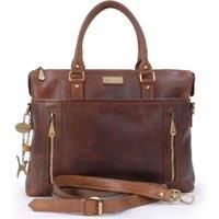 CATWALK COLLECTION HANDBAGS - Ladies Leather Briefcase Cross Body Bag - Women's Organiser Work Bag - Tablet/Laptop Bag - ADELE - Brown
