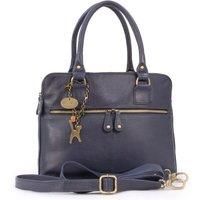 Catwalk Collection Handbags - Women/'s Large Leather Shoulder Bag - Tote With Multiple Compartments - Additional Crossbody Strap - Victoria - Blue