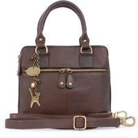 Catwalk Collection Handbags - Vintage Leather Handbag - Shoulder Bag/Cross Body Bag - Includes Shoulder Strap - Fits Kindle Fire - VICKY - Brown