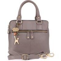 Catwalk Collection Handbags - Vintage Leather Handbag - Shoulder Bag/Cross Body Bag - Includes Shoulder Strap - Fits Kindle Fire - VICKY - Grey