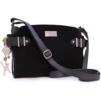 Catwalk Collection Handbags - Genuine Leather - Shoulder Bag For Women - Crossbody Midi Bag - Fits Kindle or Tablet - Smooth Leather and Suede - AMANDA - BLACK