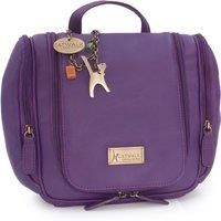 Catwalk Collection Handbags - Women/'s Large Leather Toiletry Bag - Travel Hanging Wash Bag - Make-Up Organiser - Maisie - Purple