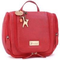 CATWALK COLLECTION HANDBAGS - Ladies Leather Hanging Travel Wash Bag - Cosmetic Make-up Organiser - Toiletry Overnight Bag - Maisie - Red